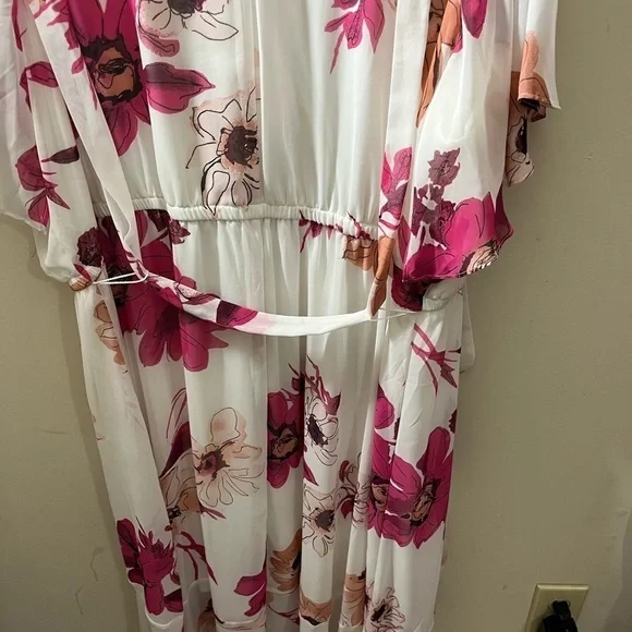 Lane Bryant size 28 floral summer dress elastic waist with belt lined - Picture 8 of 17